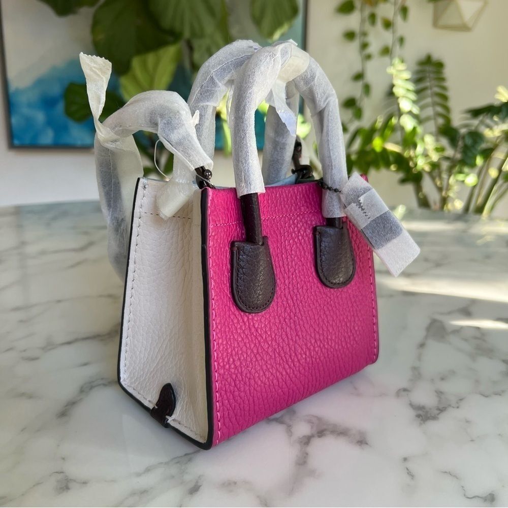 NWT COACH Cashin Carry Tote 14 Colorblock Cerise Pink Blue Green Leather Bag 746 - Picture 3 of 14